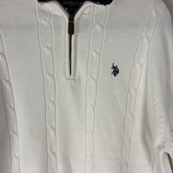 U.S. Polo Assn. Men’s White Knitted Quarter Zip Long Sleeve Size 2XL Preppy - Picture 3 of 8